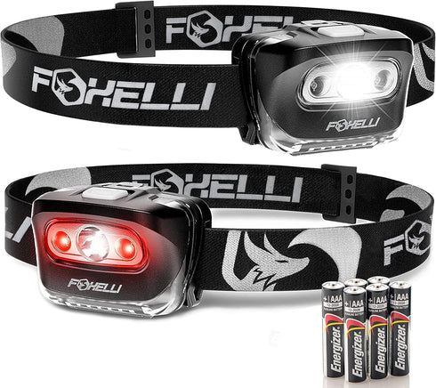 Foxelli LED Headlamp Flashlight for Adults & Kids, Running, Camping, Hiking Head Lamp with White & Red Light, Lightweight Waterproof Headlight wit...