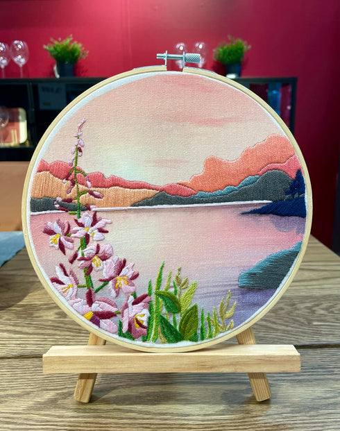 mozhijing Landscape Embroidery Stamped Pattern.Scenery Embroidery Kits for Beginners Adults, Mountains and lake Stamped Cross Stitch kits for Begi...