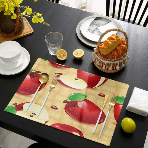 Greeeen Placemats Set of 6 Red Apples Place Mat for Dining Table Washable Cotton Linen Table Mats...