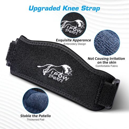 IPOW 2 Pack Small Size Embroidery Thickened Pad & Wide Patella Knee Strap,Pain Relief Patellar Tendon Support,Adjustable Brace Band for Basketball...