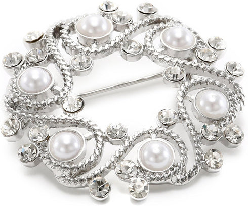 Napier "Gift Boxed" Silver-Tone with Pearl Wreath Brooch...