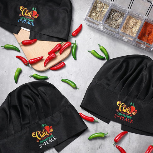 3 Pcs Chili Cook Off Chef Hats Black Chili Cook Off Champion Cooking Hats Chili Contest Adjustable Hat Chili Cook Off Prizes for Men Women 1st 2nd...