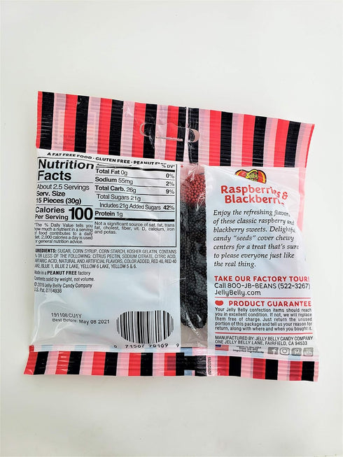 Jelly Belly Raspberries and Blackberries, 2.75-Ounce Bag (1 bag)...