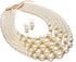 Women Elegant Pearl Jewelry Bead Cluster Collar Bib Choker Necklace and Earrings Set (Ivory)...