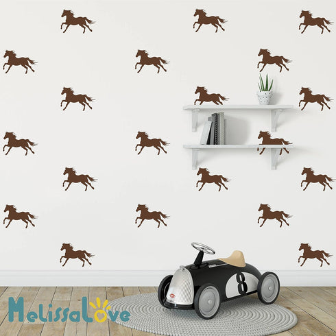32pcs/Set Metallic Equestrian Horse Wall Stickers Vinyl Wall Decals Decor Kids Room Living Room Wallpaper Removable Mural SA525 (Black)...