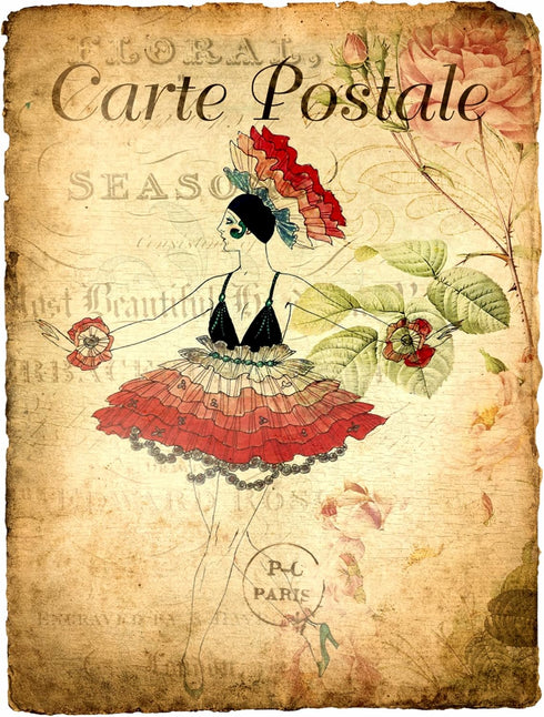 Carte Postale Rice Paper, 8 x 10.5 inch - 6 x Different Printed Mulberry Paper Images 30gsm Visible Fibres for Decoupage Crafts Mixed Media Collag...