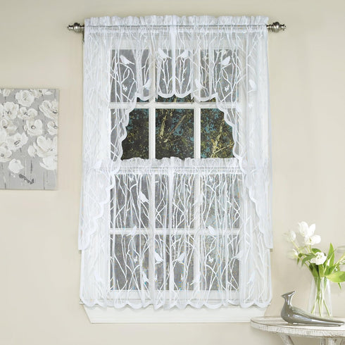 Sweet Home Collection 5 Pc Kitchen Curtain Set, Swag, Valance, Songbird White, 24" Tier Pair...
