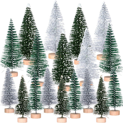 18Pcs Miniature Pine Trees Sisal Trees with Wood Base Christmas Tree Set Tabletop Trees for Miniature Scenes, Christmas Crafting and Designing, Mi...