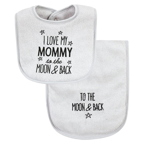 Hudson Baby Unisex Baby Cotton Terry Bib and Burp Cloth Set, Mom Dad Moon And Back, One Size...