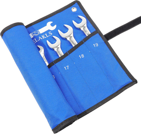 1 Piece 12 Pockets Metric Wrench Tool Roll Up Pouch Utility Heavy Duty Canvas Tool Organizers Bag Blue...