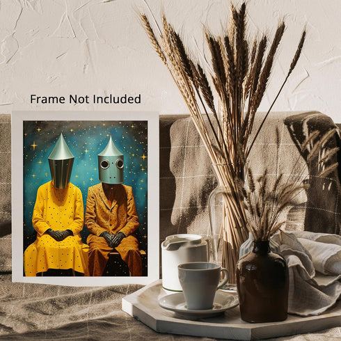 Posterizer 1 pcs-funky metal head alien couple-Abstract & Modern Art-Fantasy & Fiction Art-Gift for Art Lovers-Decor for Home & Office- UNFRAMED W...