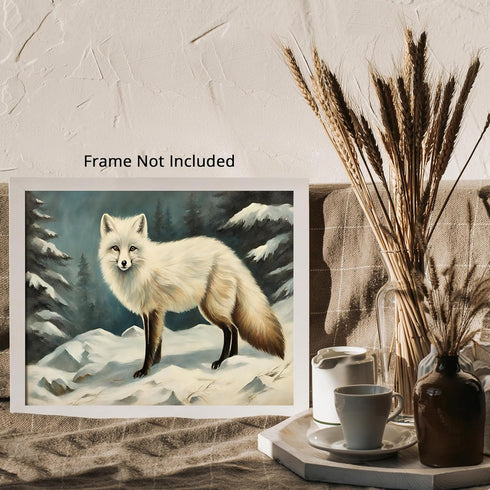 Posterizer 1 pcs-white arctic fox in snowy winter scene-oil painting style 2-Art for Animal Lovers-Landscape & Nature Art-Decor for Home & Office-...
