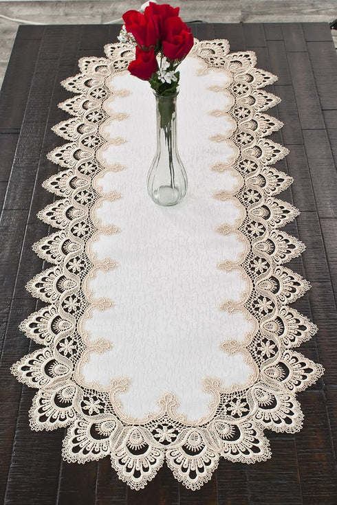 Gold European Lace, Antique Jacquard Fabric, Table Runner, Dresser Scarf, Coffee Table Runner (16Wx44L)...