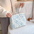 Makeup Bag Large Travel Quilted Cosmetic Makeup Bag Organizer, Floral Cotton Coquette Aesthetic Toiletry Bag for Women Girls (Blue Floral)...