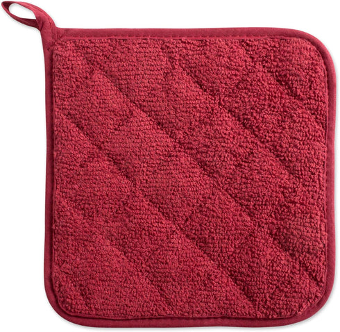 DII Basic Terry Collection Quilted 100% Cotton, Potholder, Barn Red, 3 Piece...