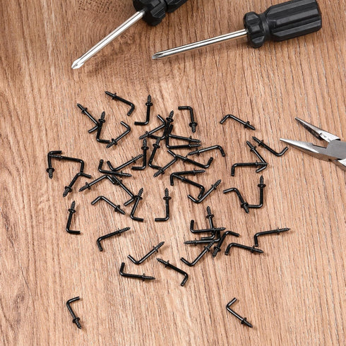 150pcs Hanging Small Screw Hooks, 1/2” L-Shaped Copper-Plated Right-Angle Hook for Jewelries Crafts Keys Caps Plants String Lights Wreaths(Black)...