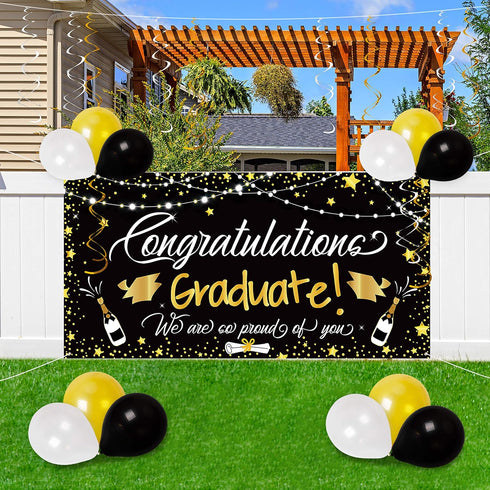 90shine Graduation Decorations Class of 2025 - Lighted Large Congrats Grad Banner Garland Photo Backdrop+Balloons+Hanging Swirls Party Supplies (2...