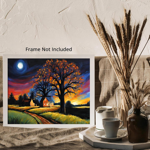 Posterizer 1 pcs- quaint old village-building in nature-night sky 1-Landscape & Nature Art-Floral Botanical Art- Decor for Home & Office- unframed...