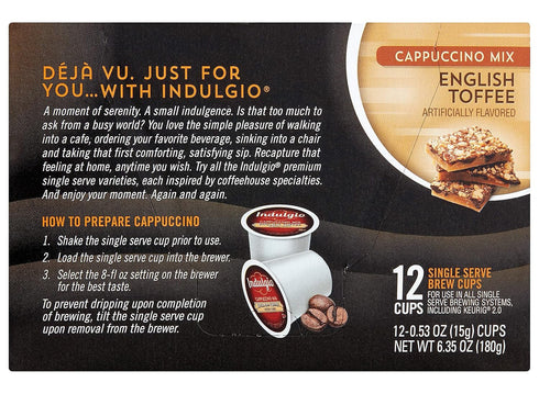 Indulgio English Toffee Single Serve medium roast Brew Cups, 12 count...
