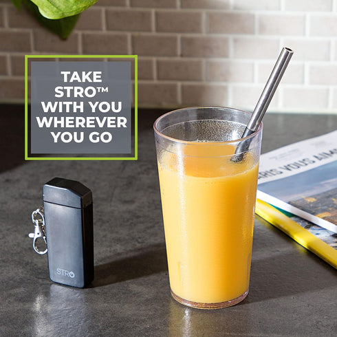 STRO Portable Reusable Metal Straw with Travel Case & Built-in Cleaning Brush, Stainless Steel Straws Drinking Straw for 20 and 30 oz Tumblers, Ca...
