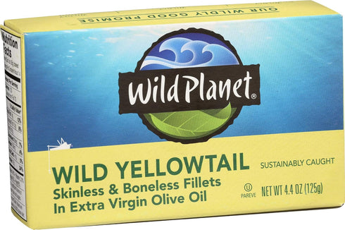 Wild Planet Wild Yellowtail Fillets in Organic Extra Virgin Olive Oil, Skinless & Boneless, Tinned Fish, Sustainably Wild-Caught, Non-GMO, Kosher,...