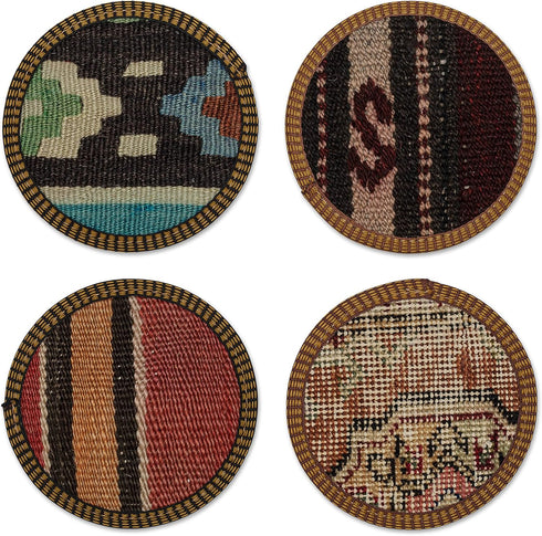 Kilim Coasters, Set of 4 Authentic Kilim Coasters, Handmade in Turkey and Handselected for Quality and Color/Pattern Mix...