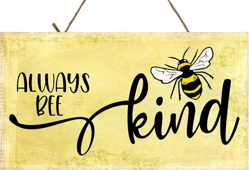 Farmhouse Honey Bees and Lemons Hanging Wood Wall Sign (Always Bee Kind)...