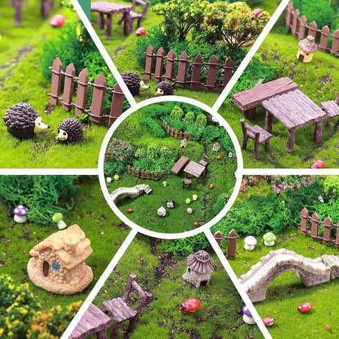 58 Pieces Miniature Garden Set, Fairy House Diorama Accessories Mini Figurines Micro Landscape Ornaments Mixed Model Trees for DIY Garden Decor Su...