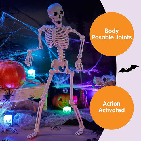 JOYIN 3 PCS Halloween Hanging Skeletons 16" Full Body Posable Joints Movable Plastic Bones for Halloween Party Outdoor Indoor Decor, Yard Patio La...