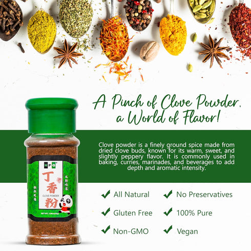 NPG Premium Ground Cloves Powder 1.08 Oz, Strong Aroma and Flavor Cloves for Tea, Potpourri, Baking, Pomander balls, Meats, and Pumpkin Spices, Gl...