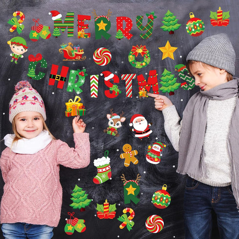 72 Pcs Merry Christmas Bulletin Board Set Winter Decoration Set Christmas Tree Candy Wreath DIY Cardstock Paper Cutout Holiday Borders Bulletin Te...