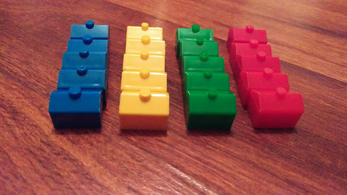 Plastic Hotels: Red, Yellow, Green, and Blue Color Board Game Replacement Hotel (Colored Miniature Town & City Buildings, Board Game Playing Piece...