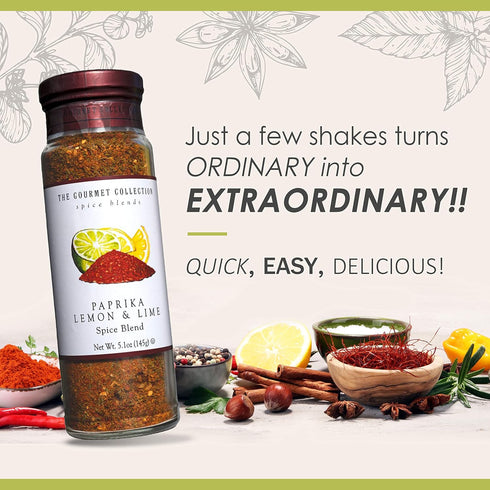 The Gourmet Collection Seasoning Blend, Paprika Lemon & Lime Spice, Cooking Seasoning for Chicken, Fish, Eggs, Mexican & Spanish Dishes. 156 Servi...
