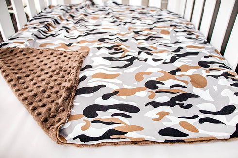 Top Tots Baby Blanket - Black and Grey Camo with Minky Dot, 38.5 x 29 Inch Brown...