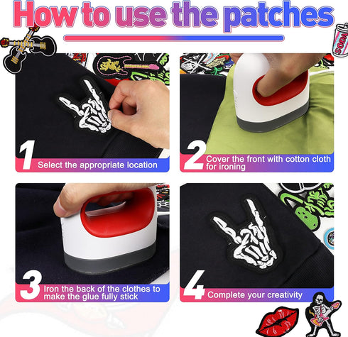 Meneng Embroidered Patches Iron-on Appliques: 30pcs Assorted Cool Punk Embroidery Sew-on Patch for Jackets Clothing...