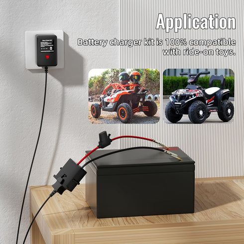 Power Wheel Charger 12 Volt with 12 AWG Wire Harness Connector for 12V Power Wheel Fisher Price Battery Power Wheel Ride-on Toys......