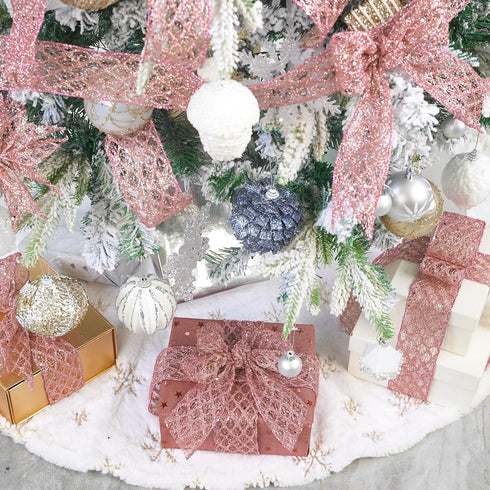 HUIHUANG Rose Gold Wired Ribbon 2-1/2 inch, Rose Gold Pink Christmas Ribbon Diamond Glitter Wire Edge Ribbon for Holiday Tree, Bows Making, Wreath...