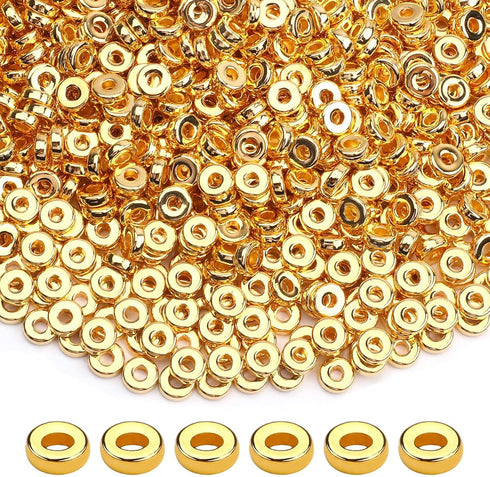1500pcs 6mm Gold Flat Round Spacer Beads Disc Loose Jewelry Making Beads for DIY Bracelet Necklace Earring Craft Supplies...