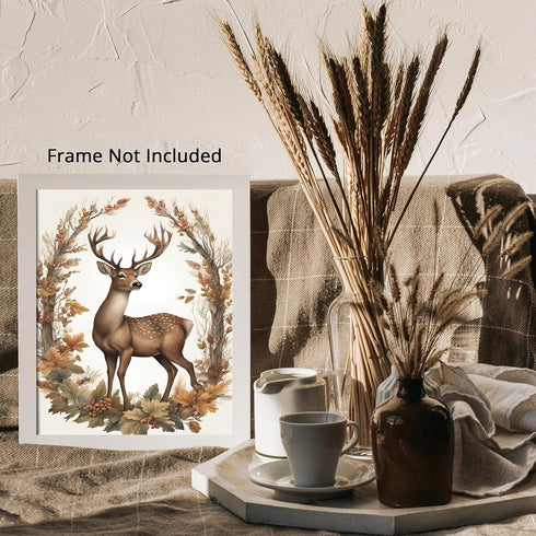 Posterizer 1 pcs- Beautiful deer with orange leaves and flowers-Art for Animal Lovers-Floral Botanical Art- Gift for Men Women Teens-Living Room ...