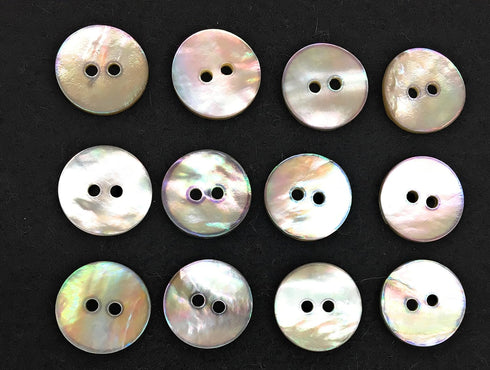 12 Premium Natural Agoya Shell Round Buttons, 2-Hole 5/8" (15mm) Ocean Pearl Buttons Set- Suits, Dreses...