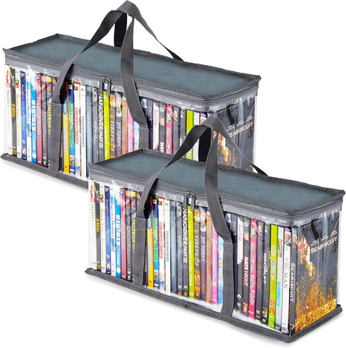 Stock Your Home DVD Storage Bags (Set of 2) Media Organizer Bag for DVDs, CDs, Blu Ray Disc, Movie Cases, VHS Box, Video Game Disks, Clear Plastic...