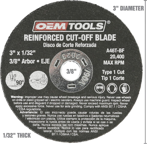 OEMTOOLS 26528 10 Piece Cut Off Wheel Set with Mandrel, Cutoff Wheel Mandrel Set, Premium Metal Cutting Wheels w/ 3/8" Arbors, Die Grinder Cut Off...