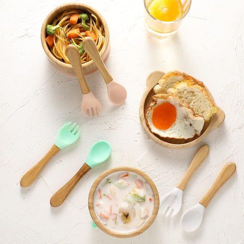 Baby Bowls with Lid - HBM Bamboo Suction Bowls for Baby and Spoon Set - 3PC Feeding Supplies Set for Infant, Toddlers - Detachable Silicone Suctio...