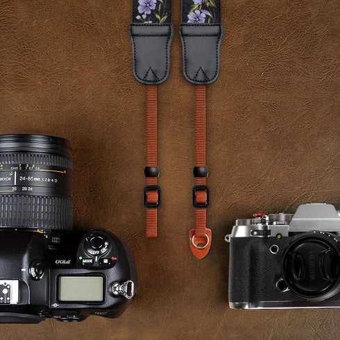 Padwa Lifestyle Purple Flower Camera Strap - 2" Double Layer Cowhide Head Camera Straps for Photographers?Adjustable Neck & Shoulder Vintage Jacqu...