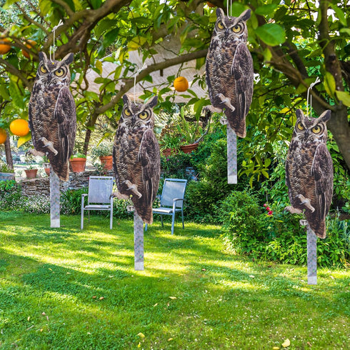 Owl to Keep Birds Away, 4Pack Bird Scarers Fake Owl Bird Reflective Devices to Keep Birds Away from Window Garden Farm...