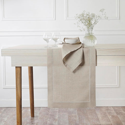 D'Moksha Homes Linen Natural Table Runner 84 Inches Long - 100% Pure Linen Table Runner 14 x 84 Inch for Summer, Fall and Halloween - Classic Hems...