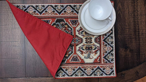 DaDa Bedding Majestic Red Kilim Rug Dining Table Placemats - Set of 4-Pieces Tapestry Cotton Kitchen Mats Royal Persian Tradtional Design - Elegan...