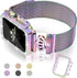Magnetic Band with Bling Case Women Compatible with Apple Watch 45mm Crown Stainless Steel Strap Dressy Milanese Loop Protective Cover for iWatch ...