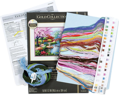 Dimensions Gold Collection Counted Cross Stitch Kit, Japanese Flower Garden, 16 Count Light Blue Aida, 12'' x 16''...