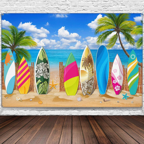 Blulu Beach Party Decorations Tropical Background Banner Summer Hawaiian Beach Decorations Surfboard Backdrop Luau Party Backdrop for Photography ...